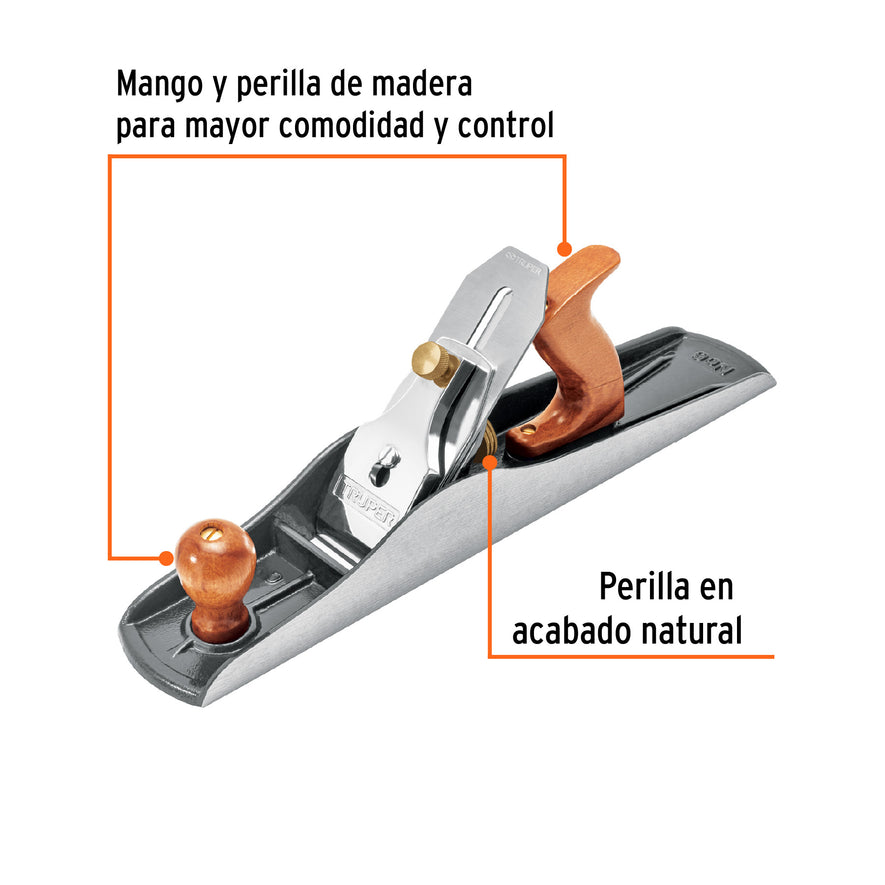Cepillo para carpintero #6 base estriada, Truper, 12021