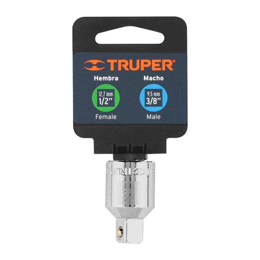 Adaptador para matraca de cuadro 1/2' a cuadro 3/8', Truper Caja con 6, 13422