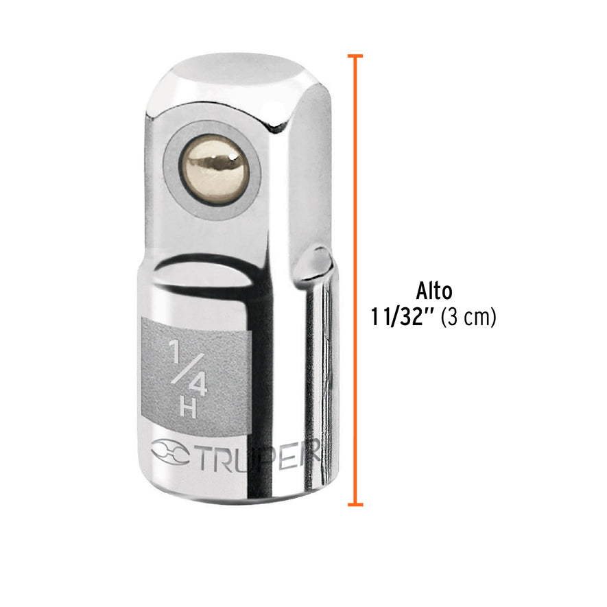 Adaptador para matraca de cuadro 1/4' a cuadro 3/8', Truper Caja con 6, 13417