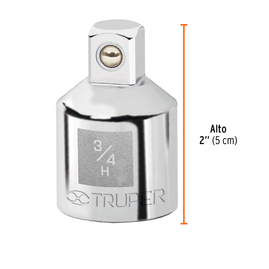 Adaptador para matraca de cuadro 3/4' a cuadro 1/2', Truper Caja con 6, 13424
