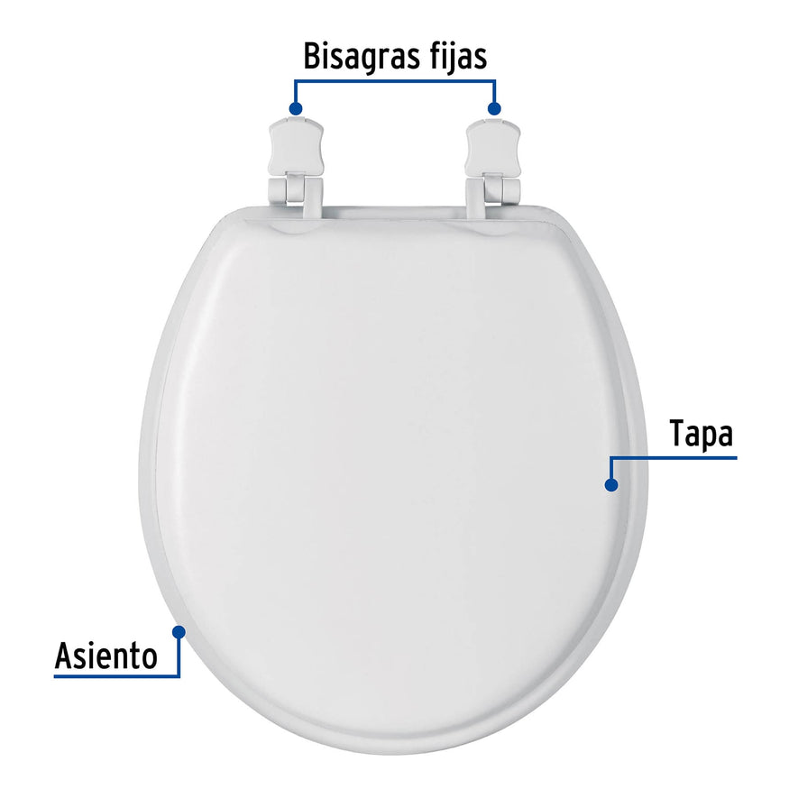 Asiento redondo acojinado para WC, cerrado, blanco, FOSET, 49367