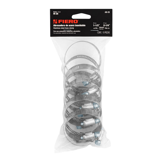 Bolsa c/10 abrazaderas sin fin reforzadas #28, 1-1/2 -2-1/4' Caja con 5, 44240