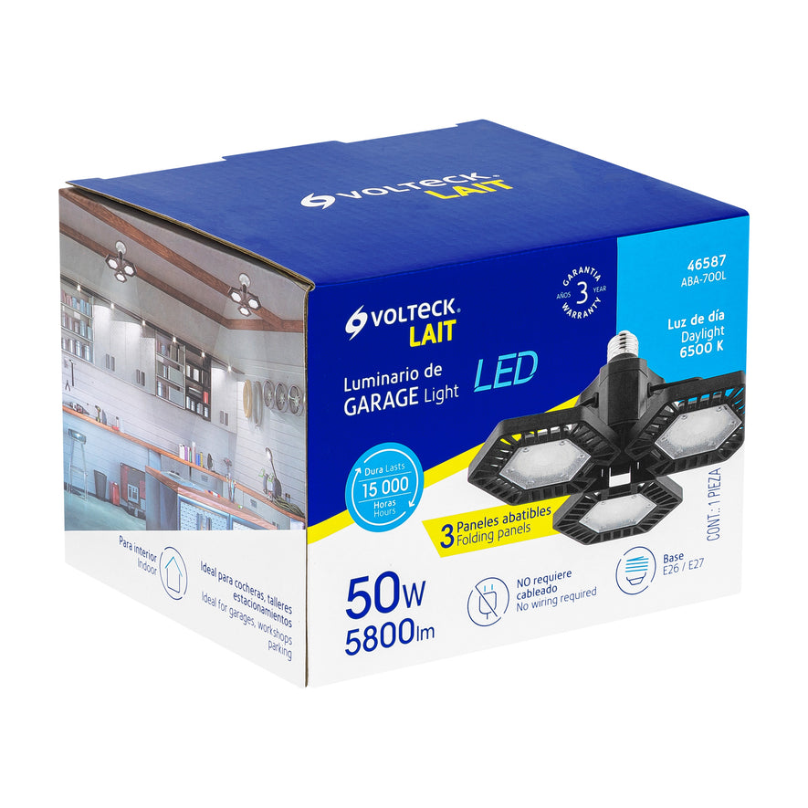 Luminario de LED 65 W, aluminio con 3 paneles abatibles Caja con 2, 46587