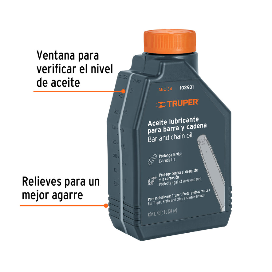 Aceite lubricante para barra y cadena de motosierra, Truper Caja con 3, 102931