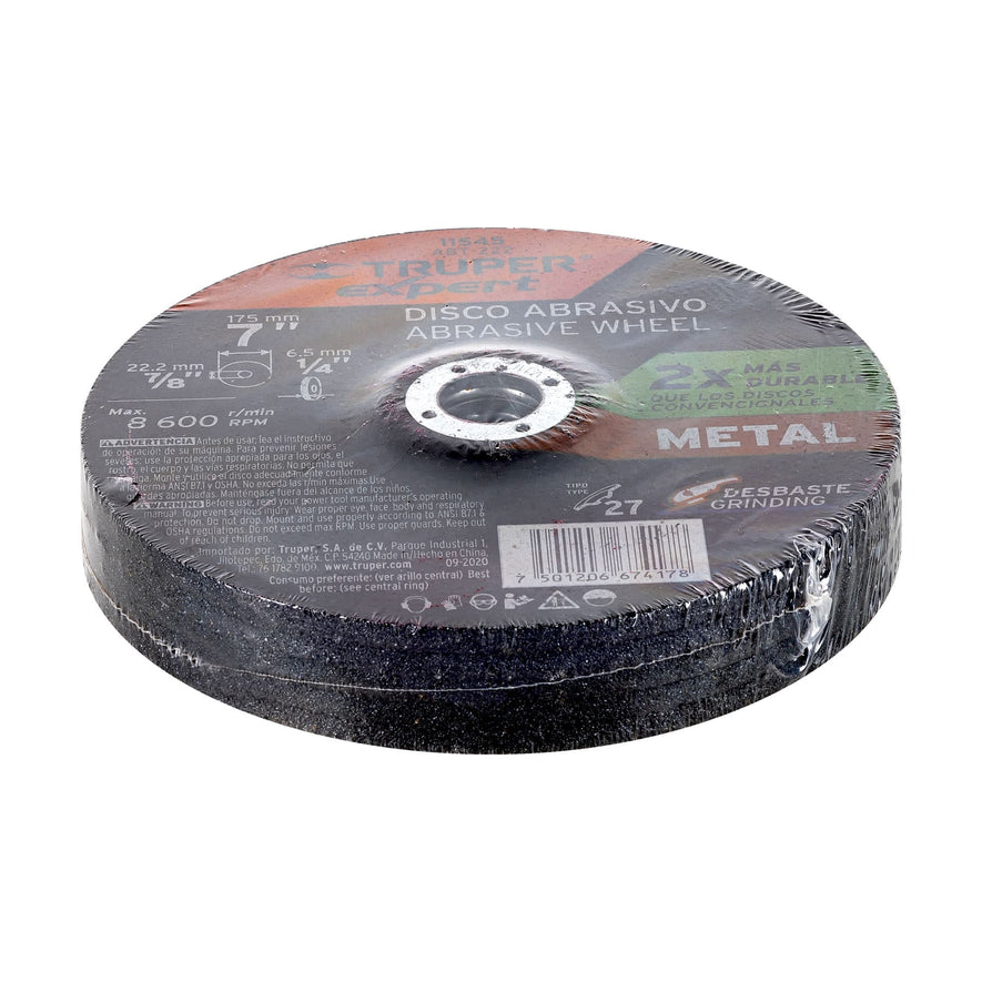 Disco Tipo 27 de 7' x 6.4 mm desbaste de metal, Expert Caja con 5, 11545