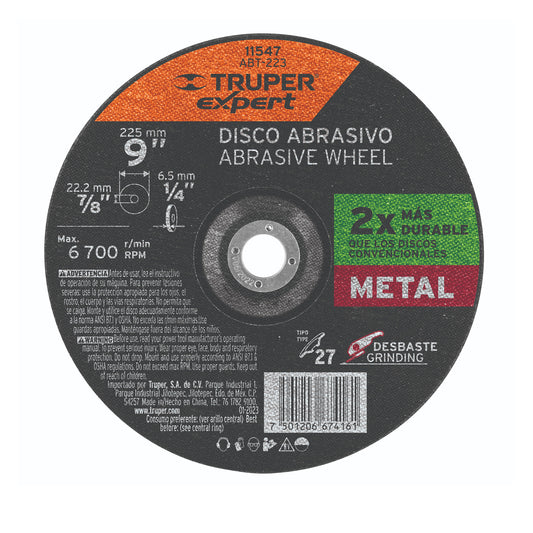 Disco Tipo 27 de 9' x 6.4 mm desbaste de metal, Expert Caja con 5, 11547