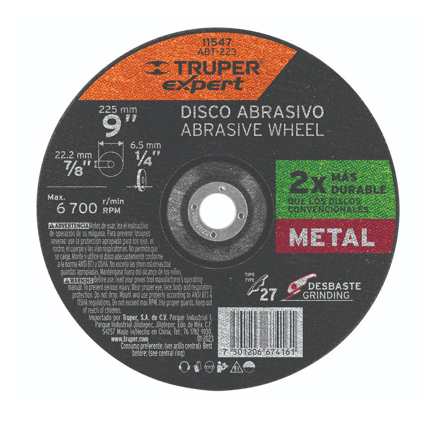 Disco Tipo 27 de 9' x 6.4 mm desbaste de metal, Expert Caja con 5, 11547