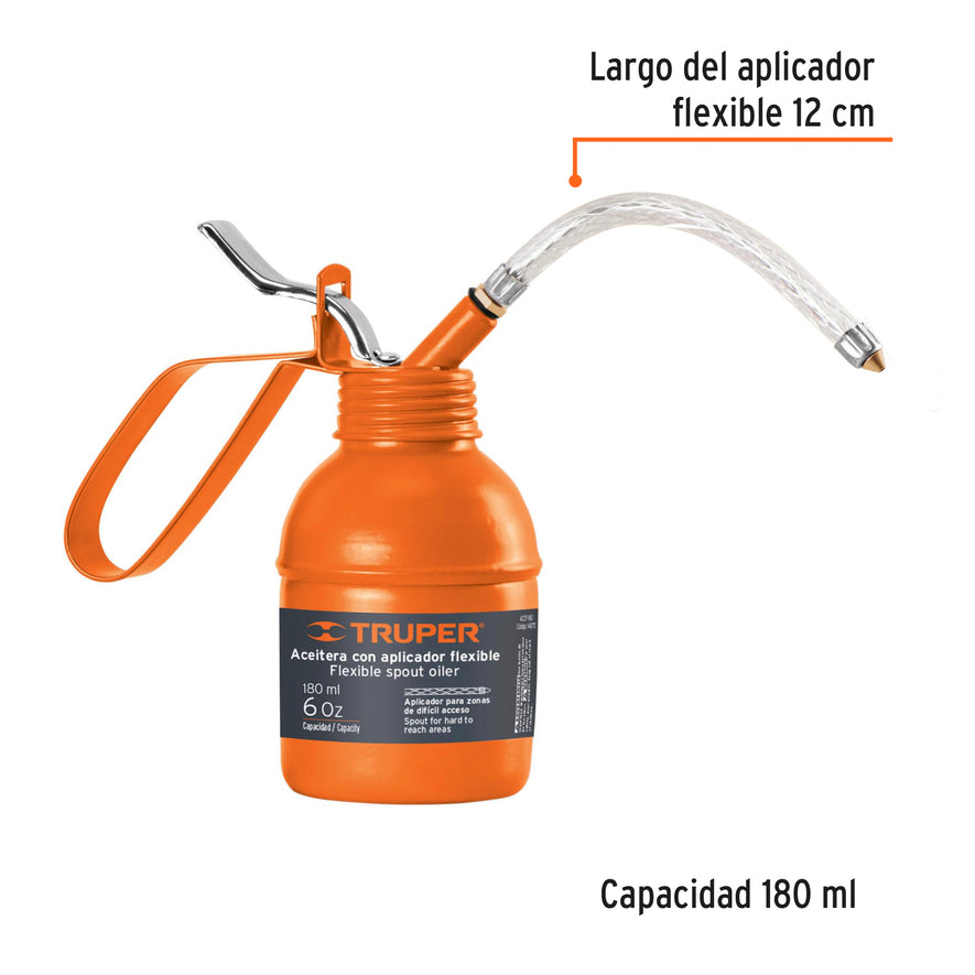 Aceitera de 180 ml (6 oz) con aplicador flexible, Truper Caja con 6, 14870