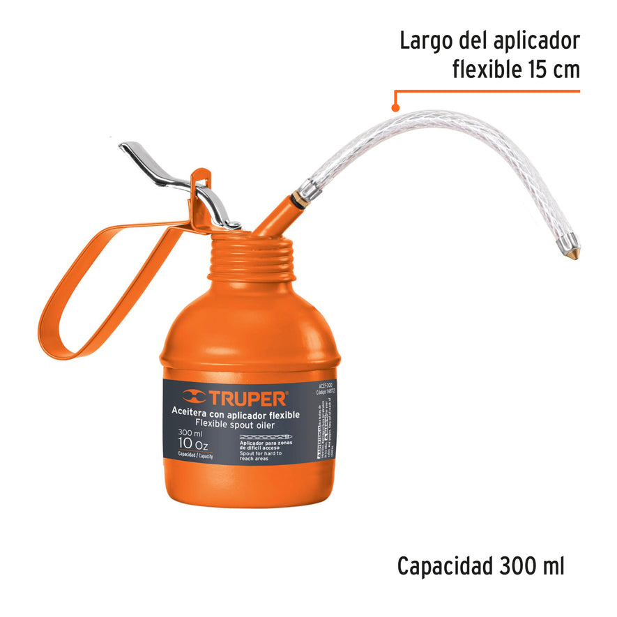 Aceitera de 300 ml (10 oz) con aplicador flexible, Truper Caja con 6, 14872