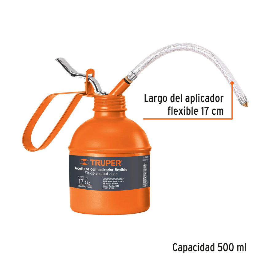 Aceitera de 500 ml (17 oz) con aplicador flexible, Truper Caja con 6, 14874