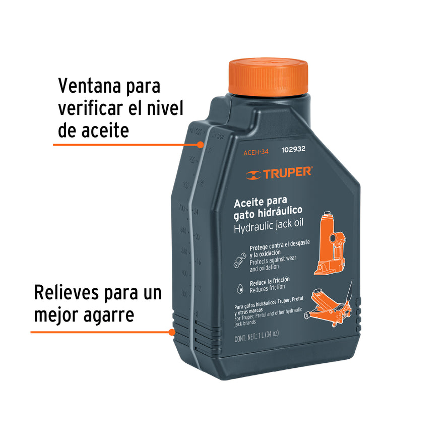 Aceite hidráulico para gatos, 1 Litro, Truper Caja con 3, 102932