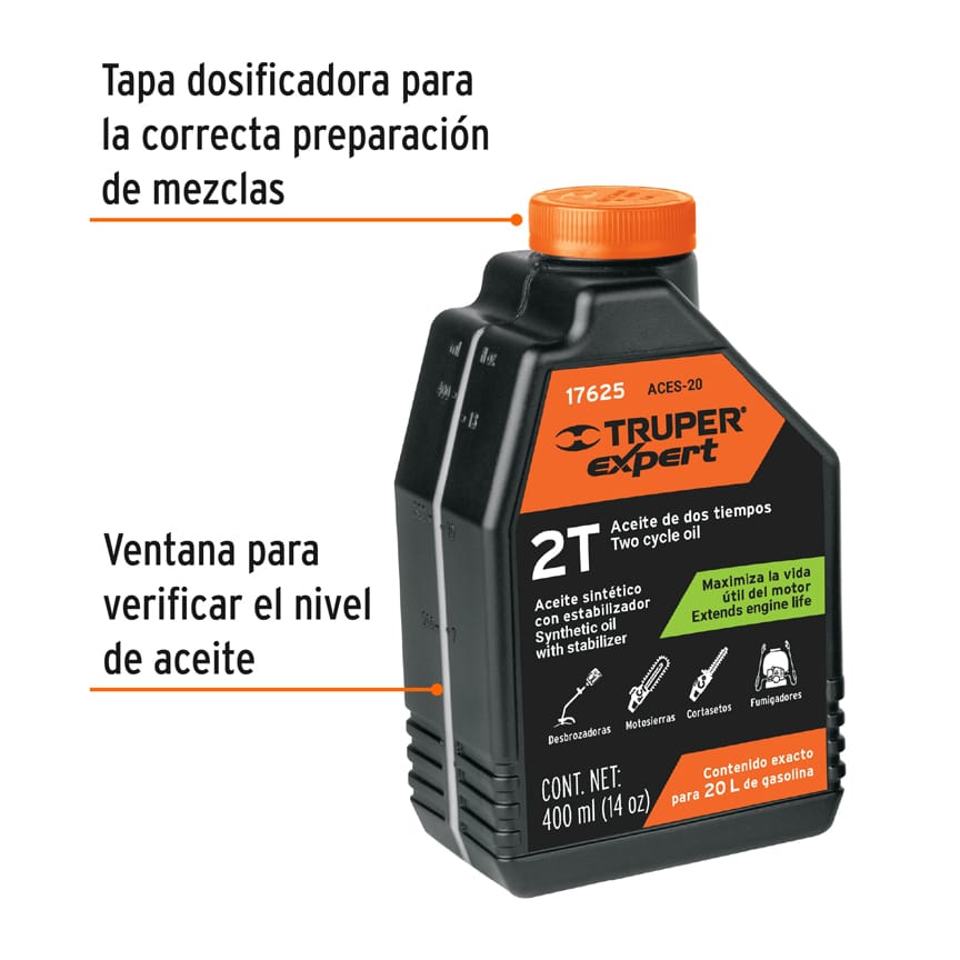 Aceite sintético para motor de 2 tiempos, 400 ml Caja con 6, 17625