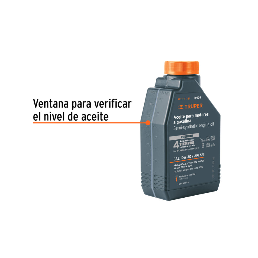 Aceite semi-sintético, 4 tiempos, 1000ml (34 oz), Truper Caja con 3, 14929