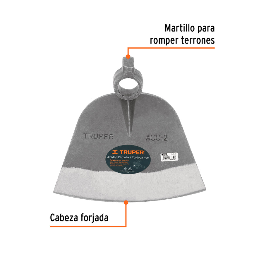 Azadón Córdoba No. 2 de 2.2 lb, sin mango, TRUPER Caja con 12, 11530