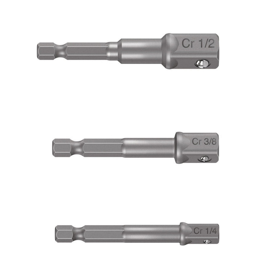 Juego de 3 adaptadores para dados de 1/4', 3/8' y 1/2' Caja con 6, 10752