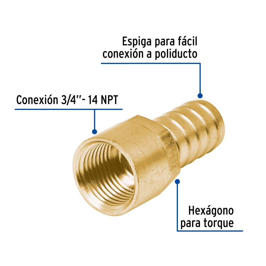 Adaptador hembra de latón 3/4' para poliducto, Foset Caja con 6, 49312