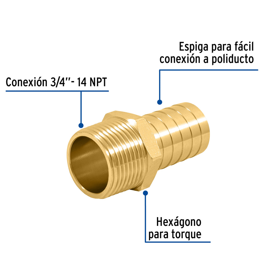 Adaptador macho de latón 3/4' para poliducto, Foset Caja con 6, 49306