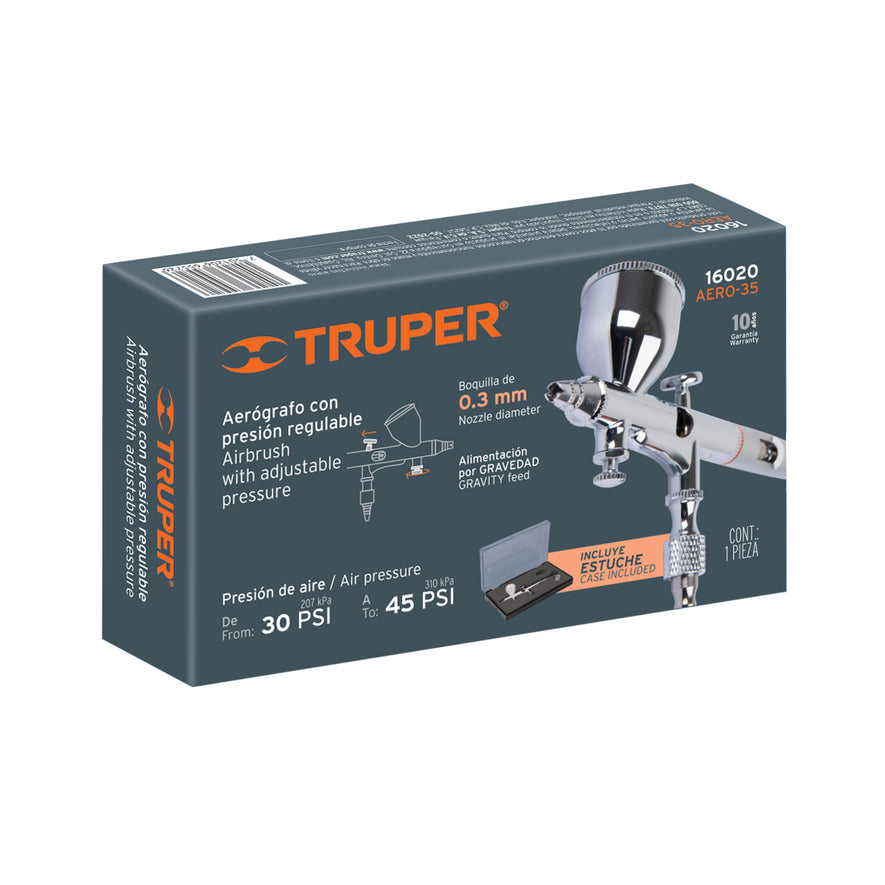 Pistola aerográfica de gravedad con vaso fijo, Truper Caja con 2, 16020