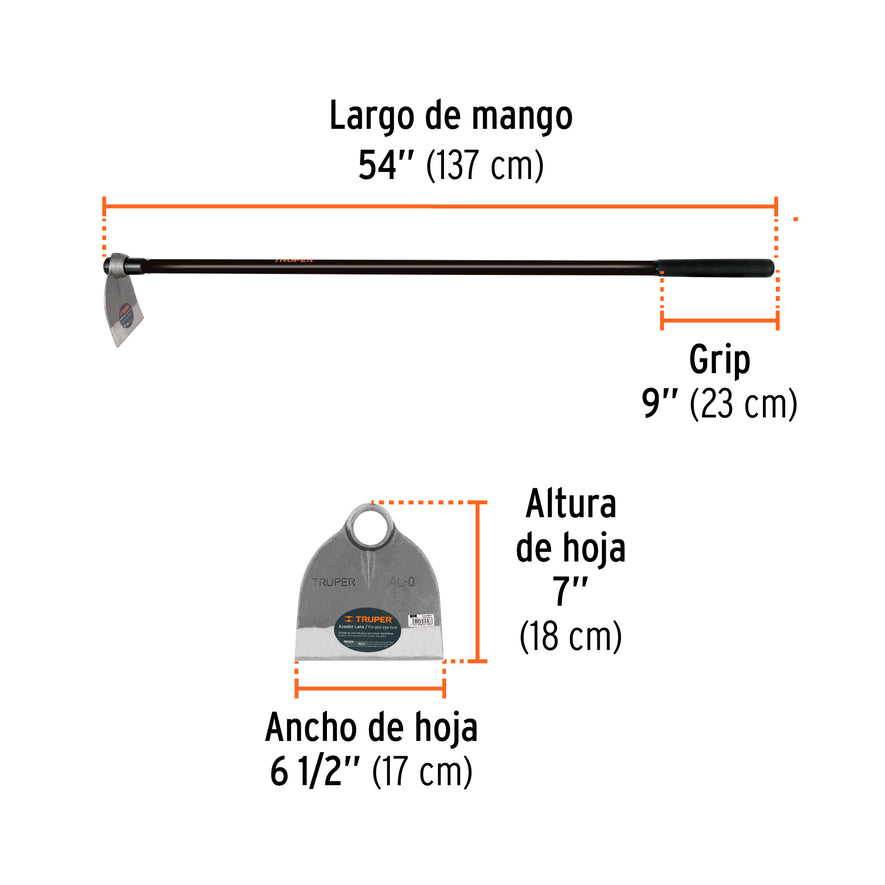 Azadón Lane No.0 de 1.6 lb con mango de 54', Truper Caja con 4, 10612