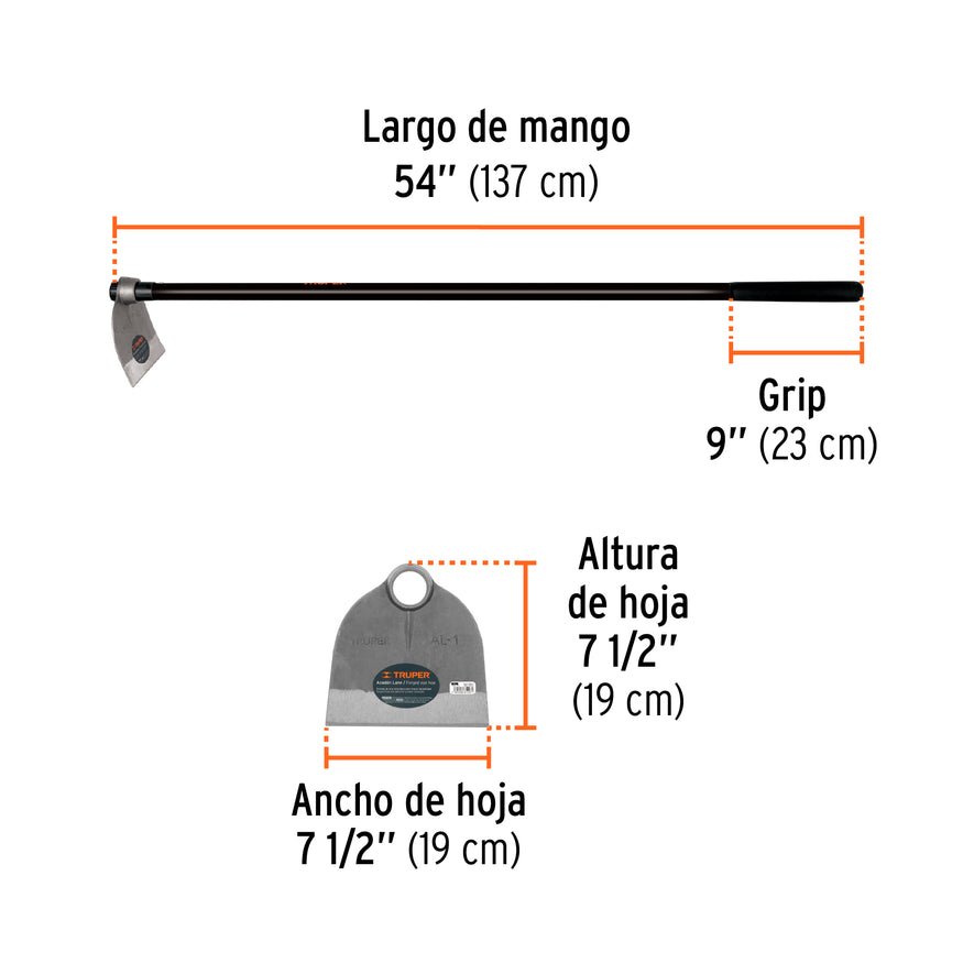 Azadón Lane No.1 de 1.8 lb con mango de 54', Truper Caja con 4, 10615