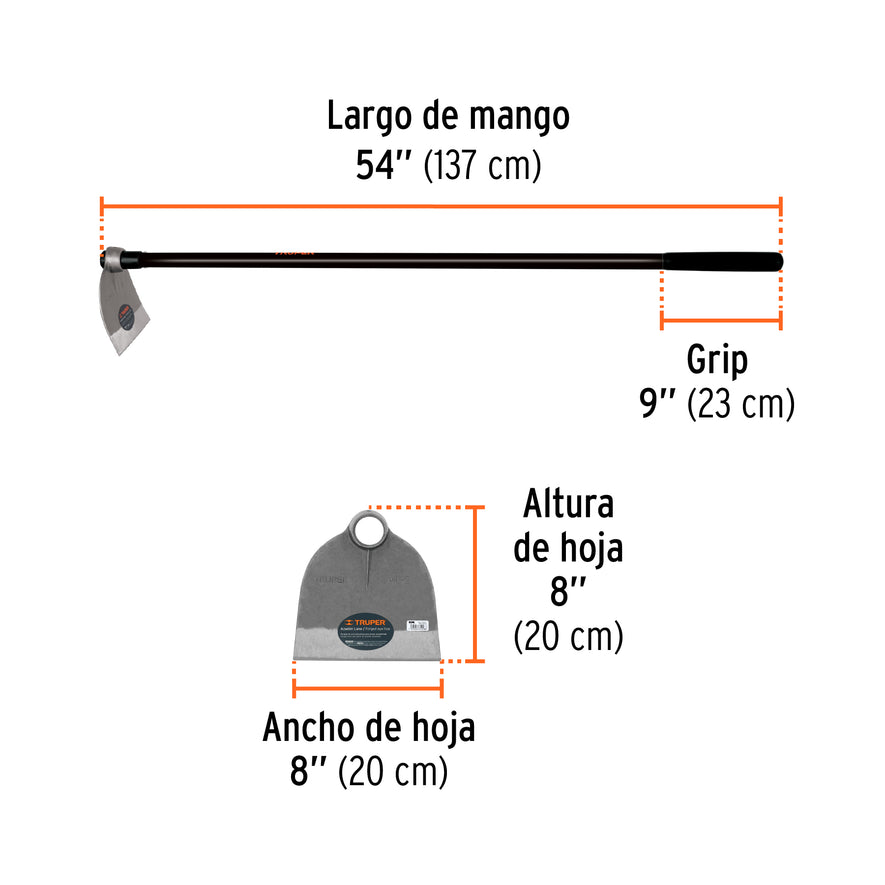 Azadón Lane No.2 de 2.0 lb con mango de 54', Truper Caja con 4, 10618