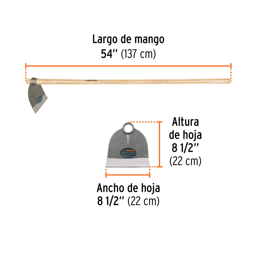 Azadón Lane No.3 de 2.1 lb con mango madera de 54', Truper Caja con 4, 102918