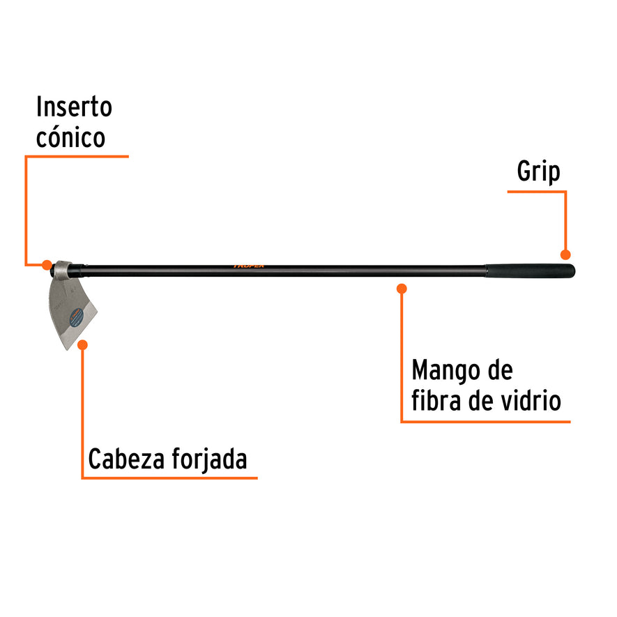 Azadón Lane No.3 de 2.1 lb con mango de 54', Truper Caja con 4, 10621