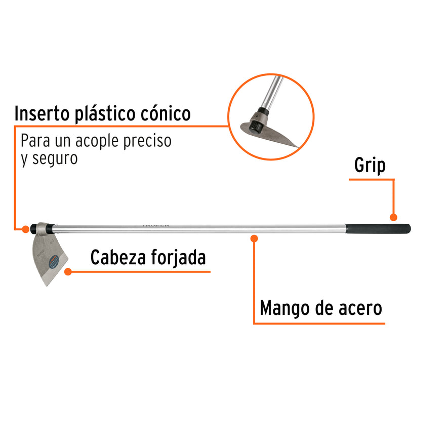 Azadón Lane No.3 de 2.1 lb con mango de acero 54', Truper Caja con 4, 103107