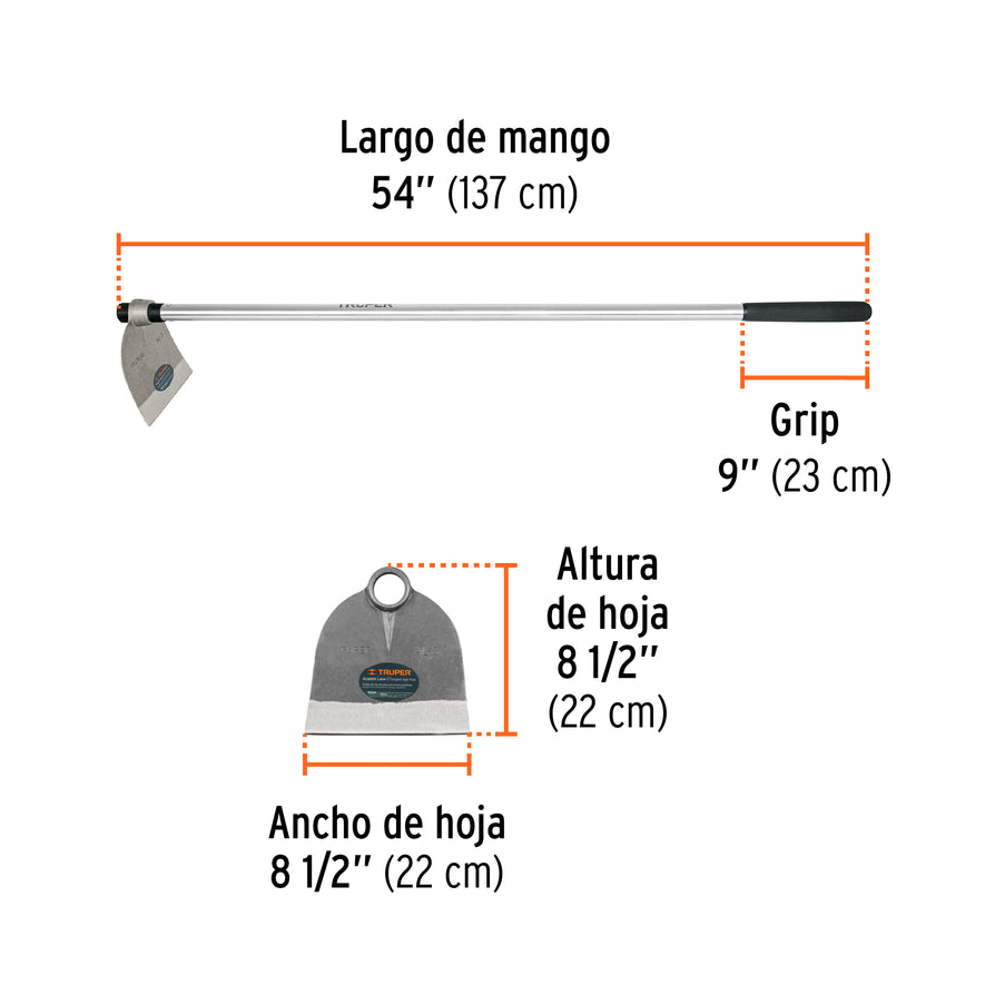 Azadón Lane No.3 de 2.1 lb con mango de acero 54', Truper Caja con 4, 103107