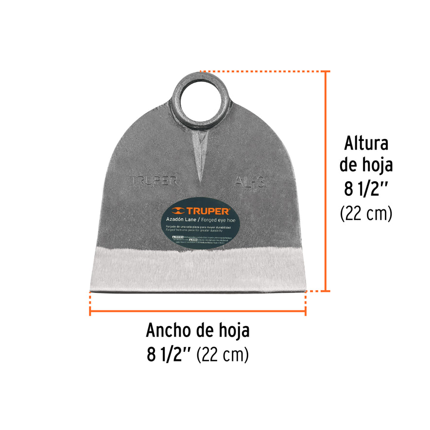 Azadón Lane No.3 de 2.1 lb sin mango, Truper Caja con 6, 10609