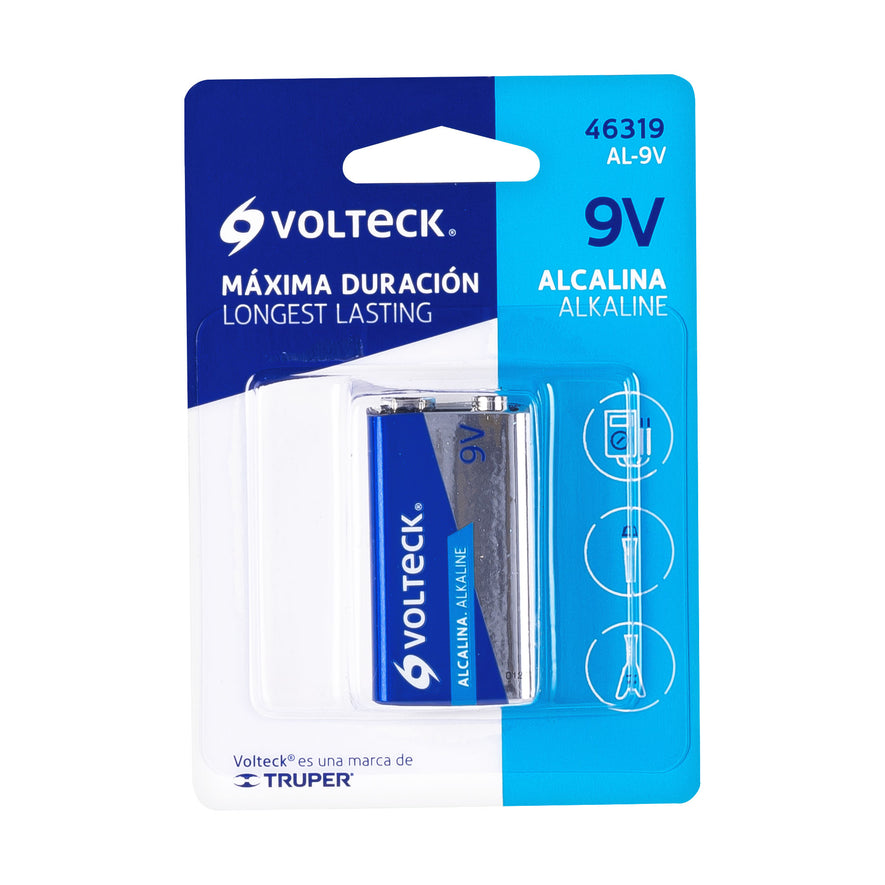 Blíster con 1 pila alcalina 9V, VOLTECK Caja con 6, 46319