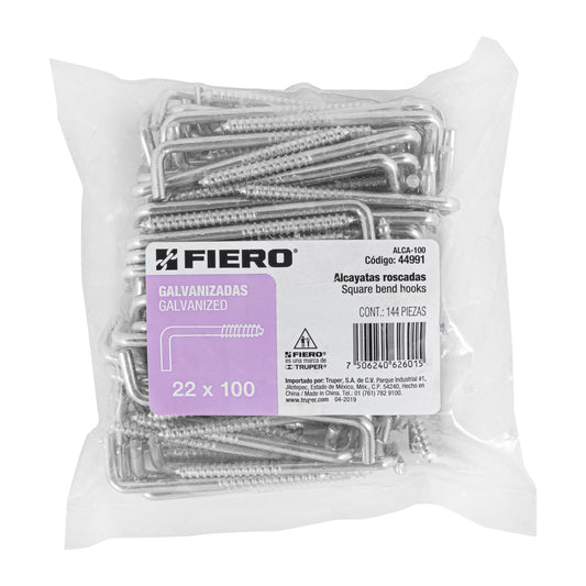 Bolsa con 144 alcayatas roscadas de 22 X 100, Fiero Caja con 3, 44991