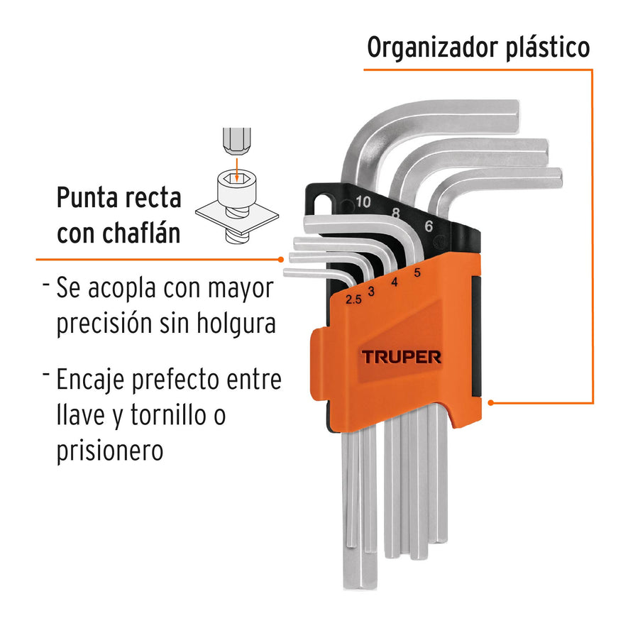 Juego 7 llaves allen mm punta hexagonal con organizador Caja con 6, 15530