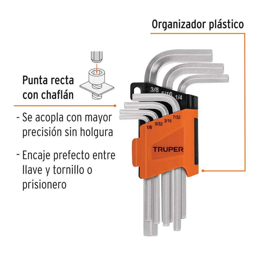 Juego 7 llaves allen std punta hexagonal con organizador Caja con 6, 15533