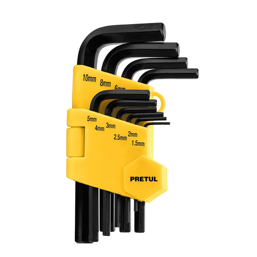 Juego 10 llaves allen mm punta hex con organizador, PRETUL Caja con 6, 21855