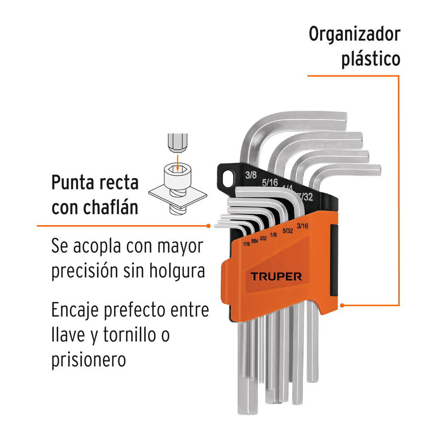 Juego 10 llaves allen std punta hexagonal con organizador Caja con 6, 15539
