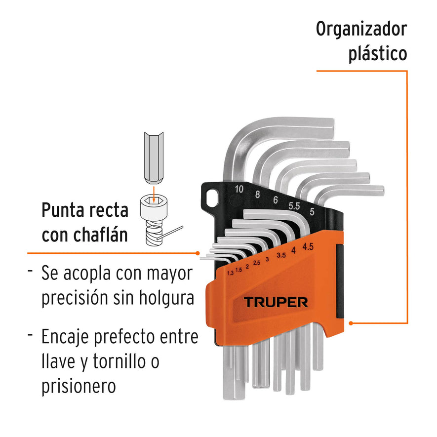 Juego 13 llaves allen mm punta hexagonal con organizador Caja con 6, 15542