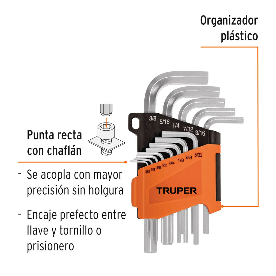 Juego 13 llaves allen std punta hexagonal con organizador Caja con 6, 15545