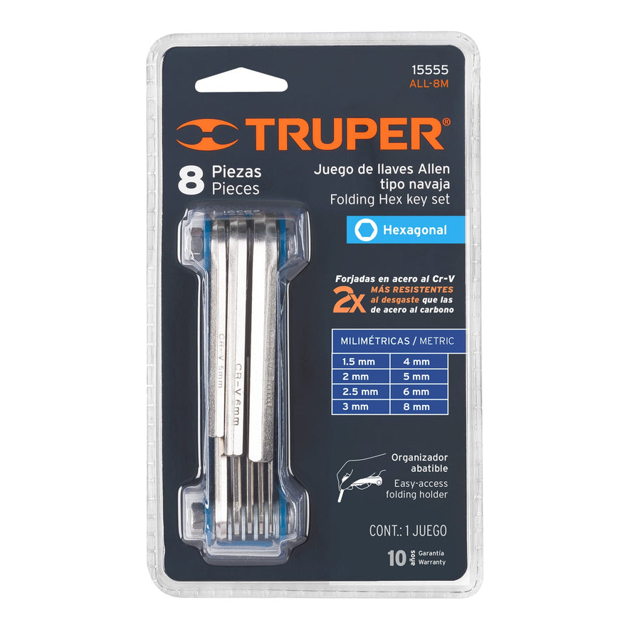Juego de 8 llaves allen mm tipo navaja, cuerpo de lámina Caja con 6, 15555