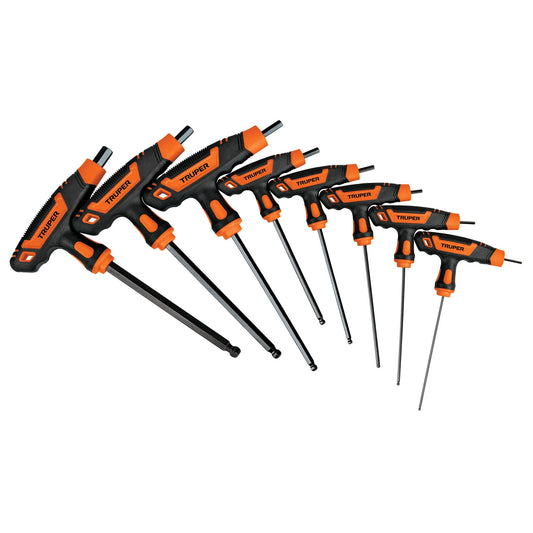 Juego 8 llaves allen std extralargas mango T, punta de bola Caja con 4, 100934