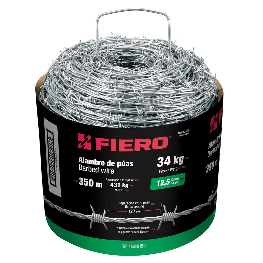 Rollo de alambre de púas 350m calibre 12.5, FIERO, 44886