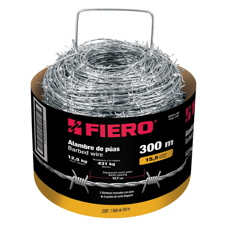 Rollo de alambre de púas 300m calibre 15.5, FIERO, 44887