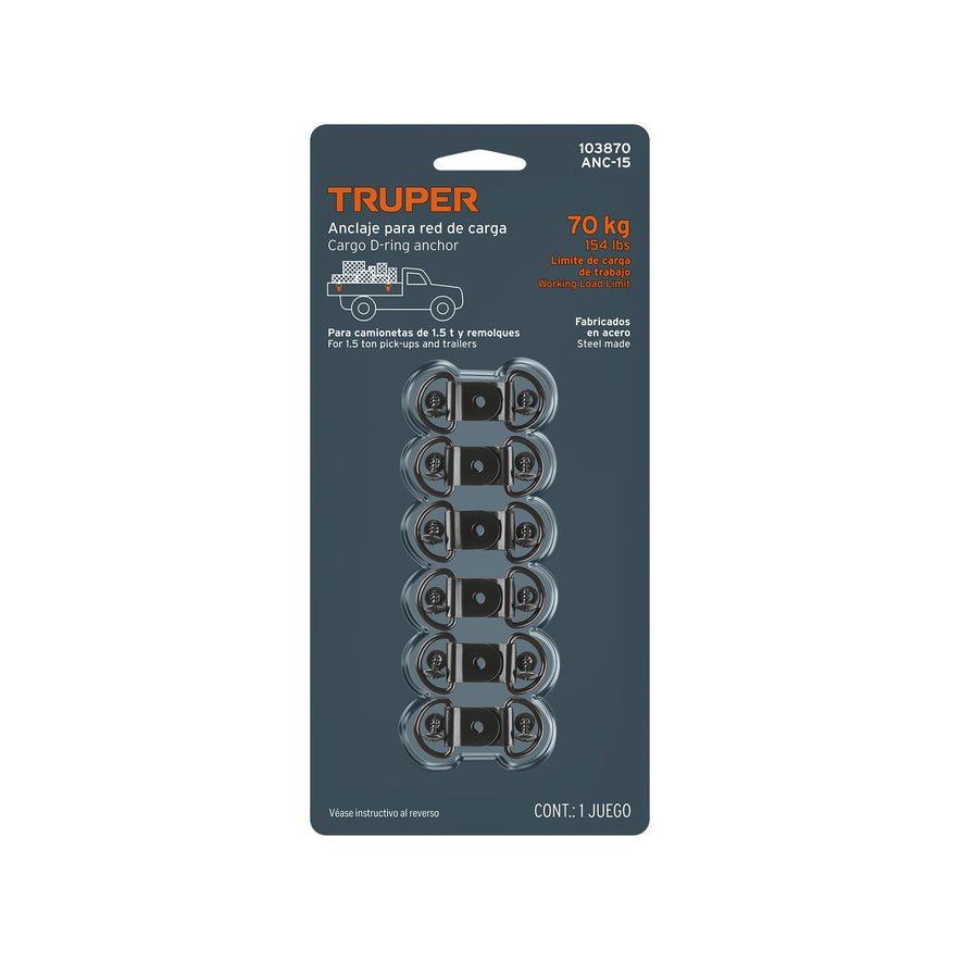 Blister con 12 anclajes para red de carga de 1.5 ton. Caja con 4, 103870