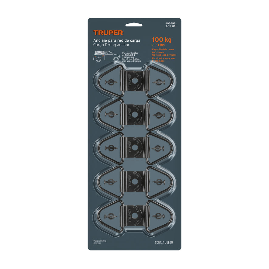 Blister con 10 anclajes para redes de carga de 3.5 ton. Caja con 3, 103697