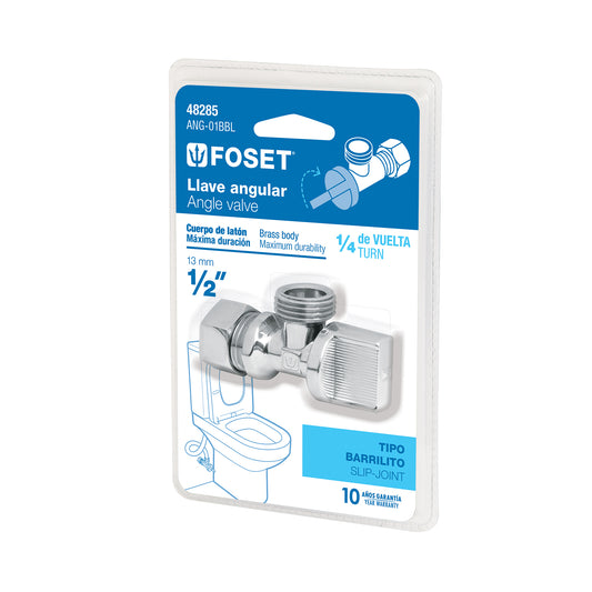 Llave angular de 1/2', 1/4 de vuelta, barrilito, blíster Caja con 6, 48285