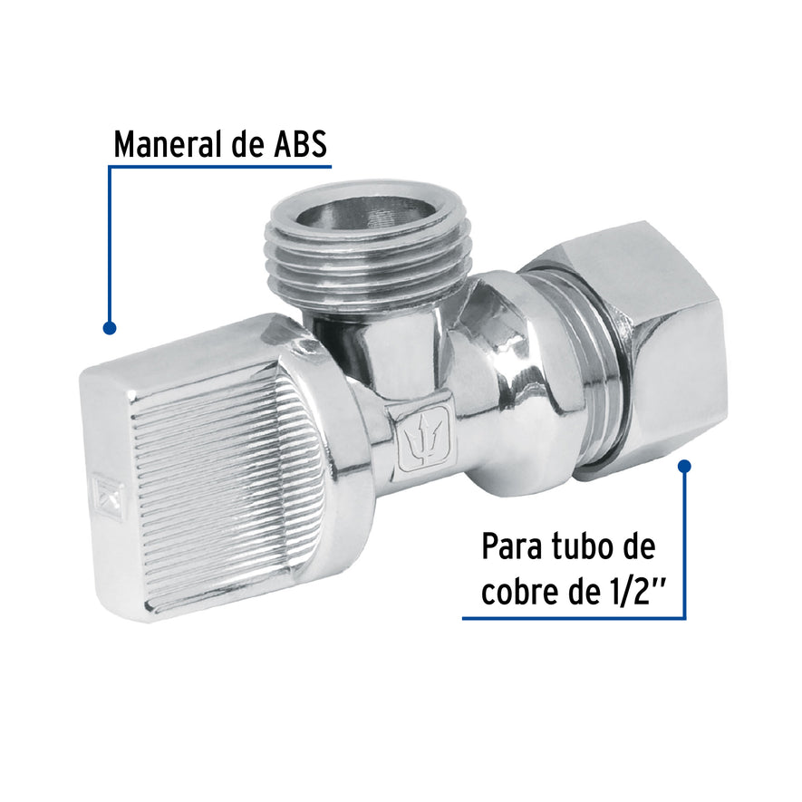 Llave angular de 1/2', 1/4 de vuelta, barrilito, FOSET Caja con 6, 49111