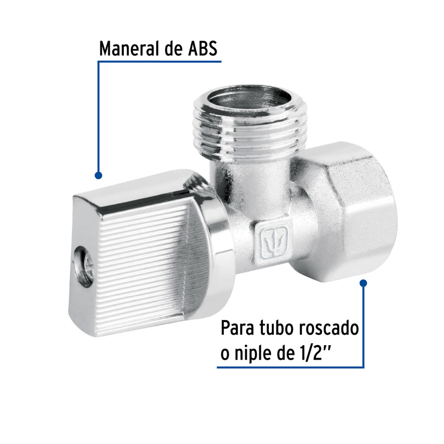 Llave angular de 1/2', 1/4 de vuelta, blíster, FOSET BASIC Caja con 6, 48286