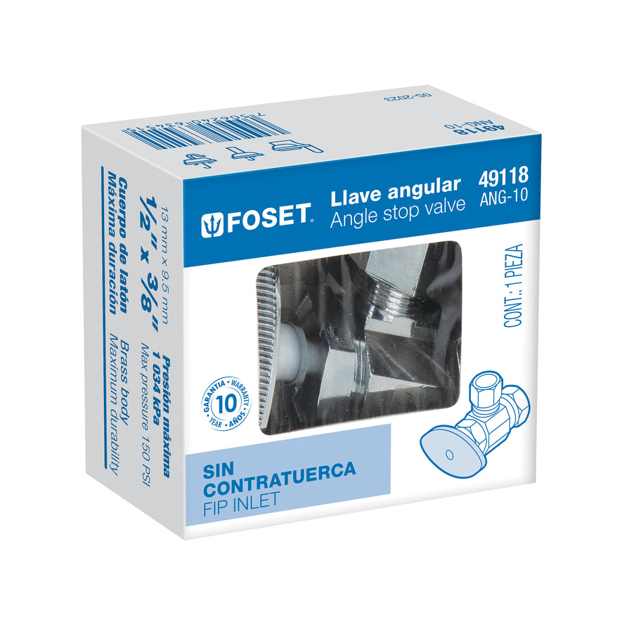 Llave angular de compresión robusta 1/2' x 3/8', Foset Caja con 6, 49118