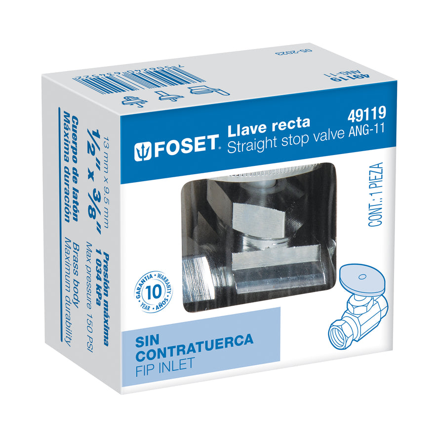 Llave angular de compresión recta 1/2' x 3/8', Foset Caja con 6, 49119
