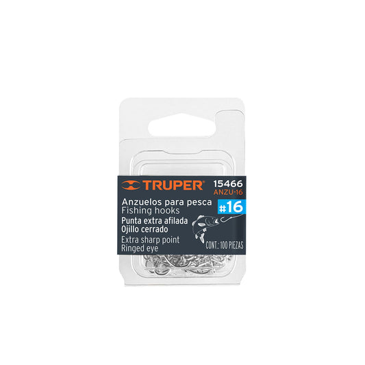 Blíster con 100 anzuelos para pesca # 16, Truper Caja con 10, 15466